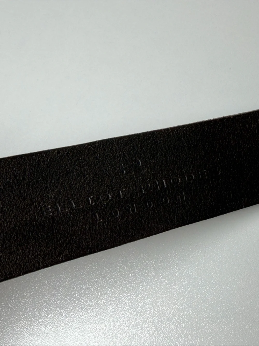 Men’s ELLIOT RHODES London 38W Dark Brown Leather Belt with Matte Silver Buckle
